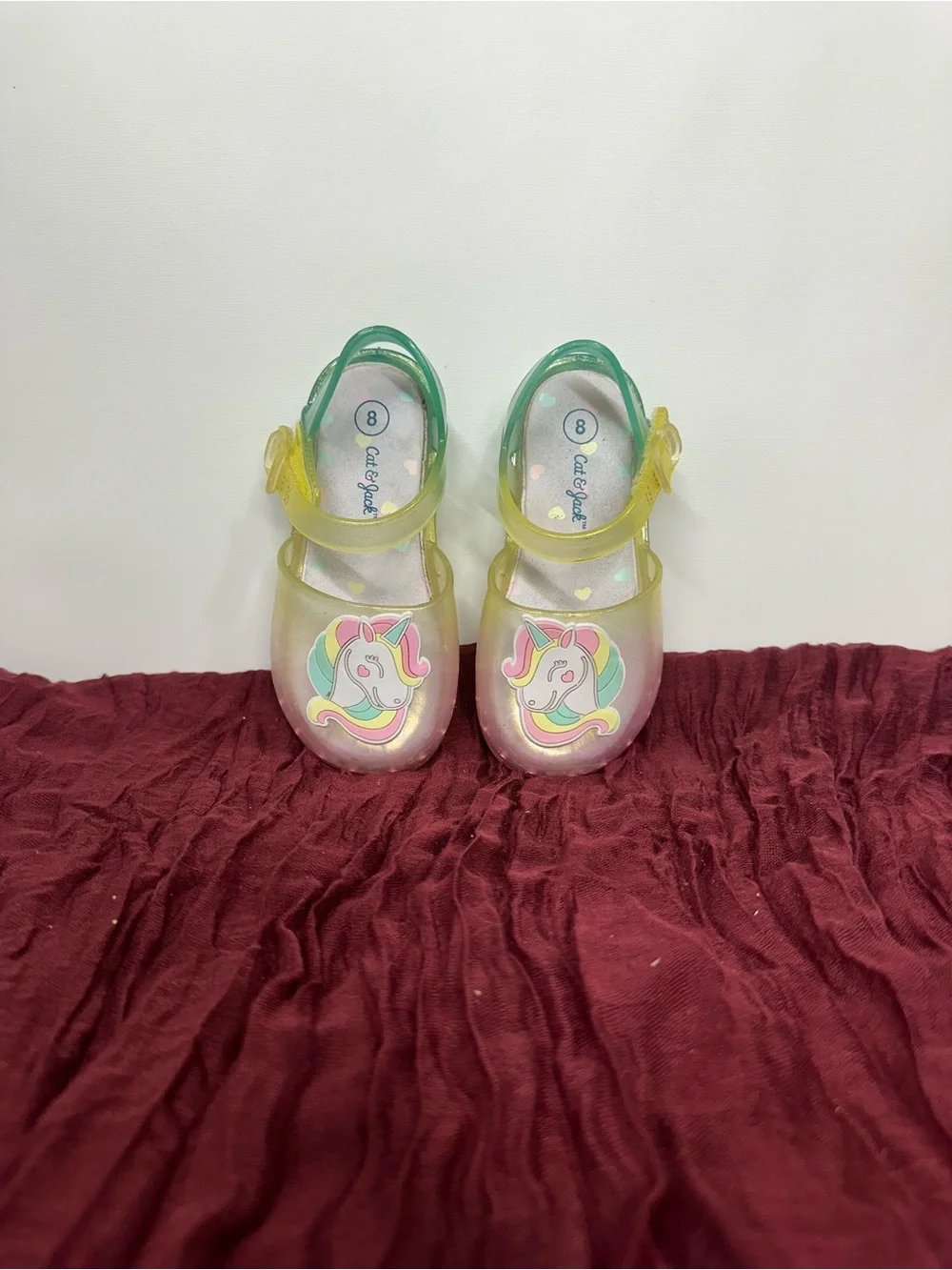 Cat & Jack Girls Size 8 Jelly Sandals Rainbow Unicorn Glitter Buckle Shoes